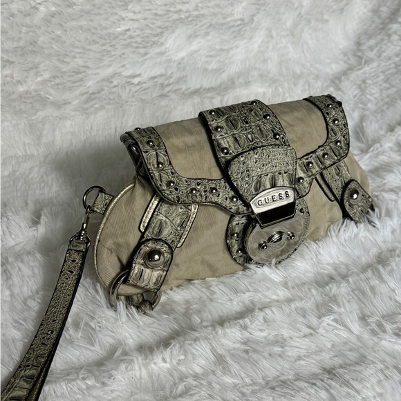 Guess Small Wristlet Crocodile Cloth Clutch Bag‎ .
